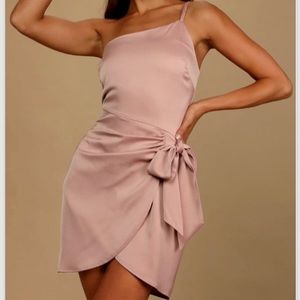 Lulu’s Meant To Be Together One Shoulder Satin Mini Dress NWT